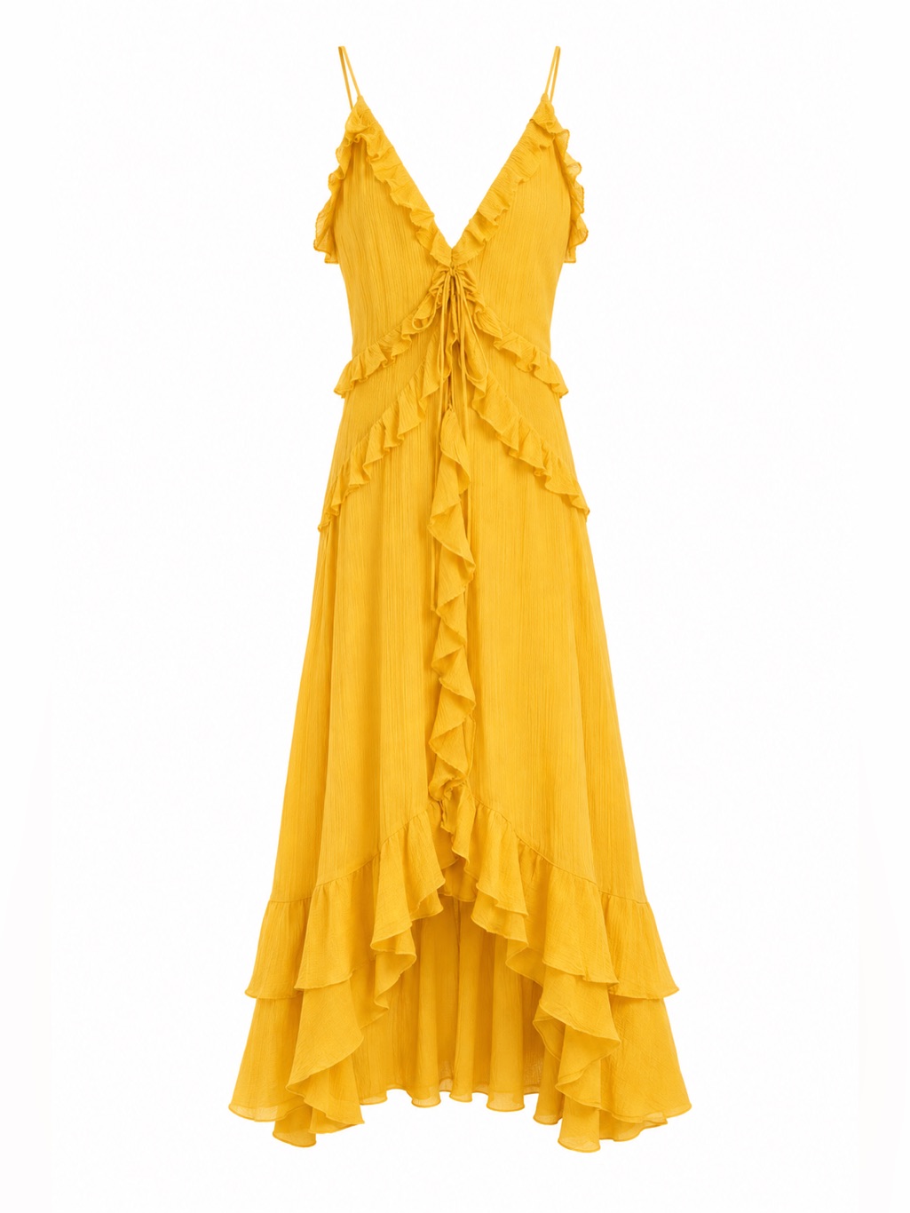 Doen Evelina Ruffle High-Low Slip Dress In Yellow